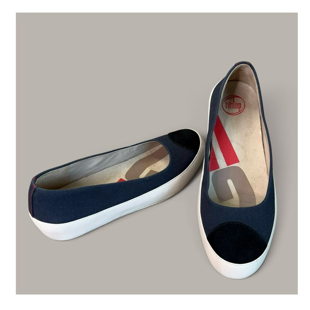 FitFlop Canvas Platform Ballet Flats Womens US10 EU41 Navy Black Suede Cap Toe